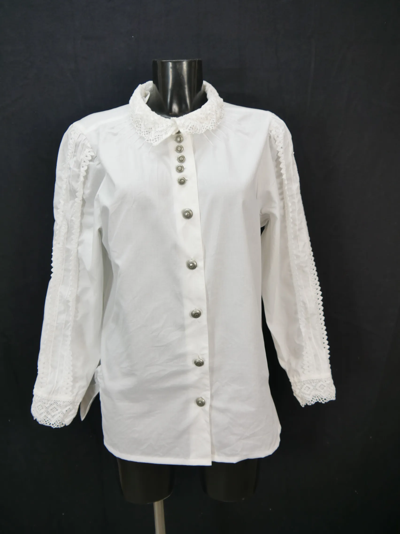 Gr.42 Trachtenbluse weiß Bluse Julius Lang Baumwolle mit Spitze TB7295