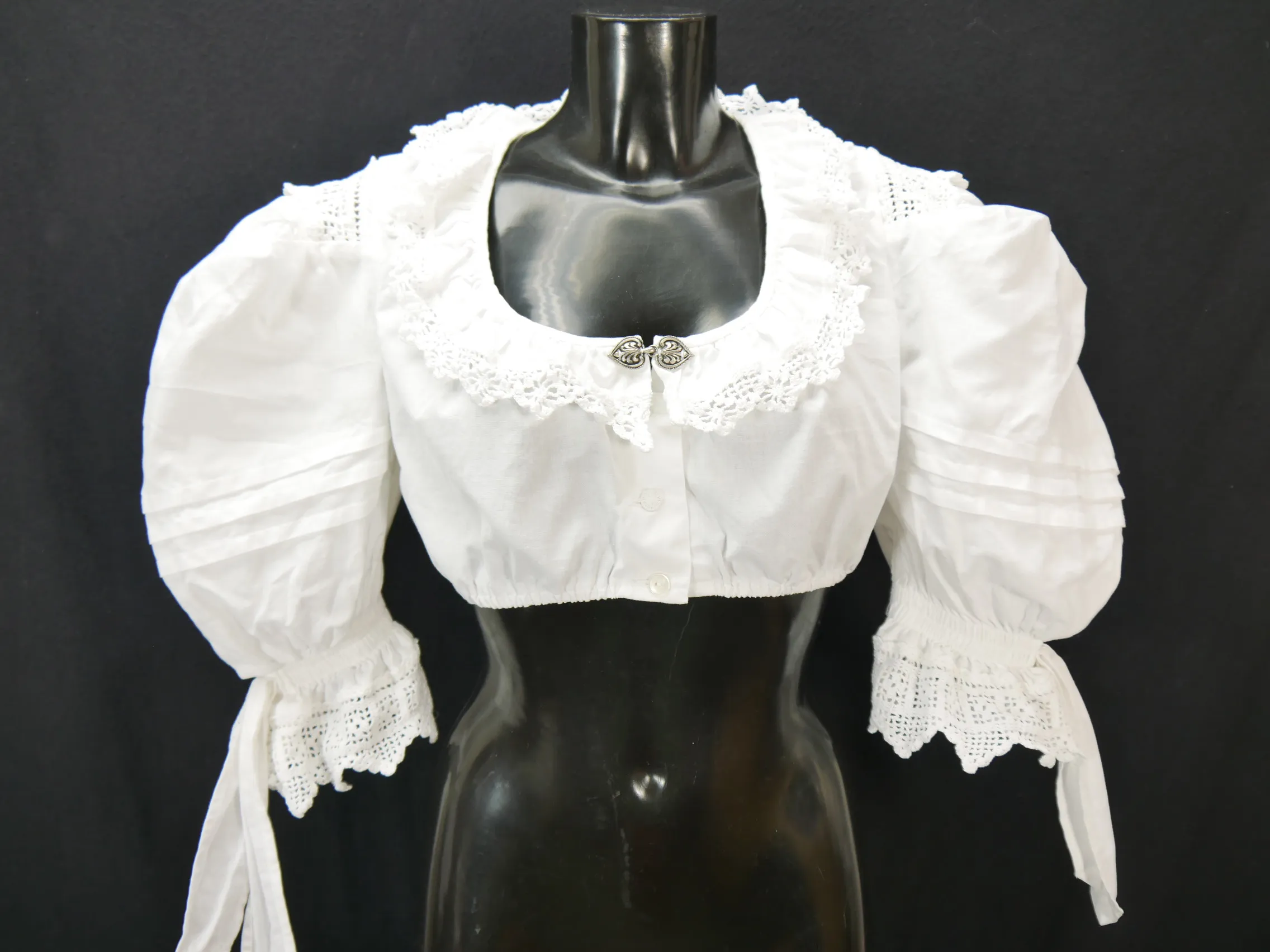 Gr.44 Dirndlbluse weiß Bluse für Dirndl Baumwolle mit Spitze B9673