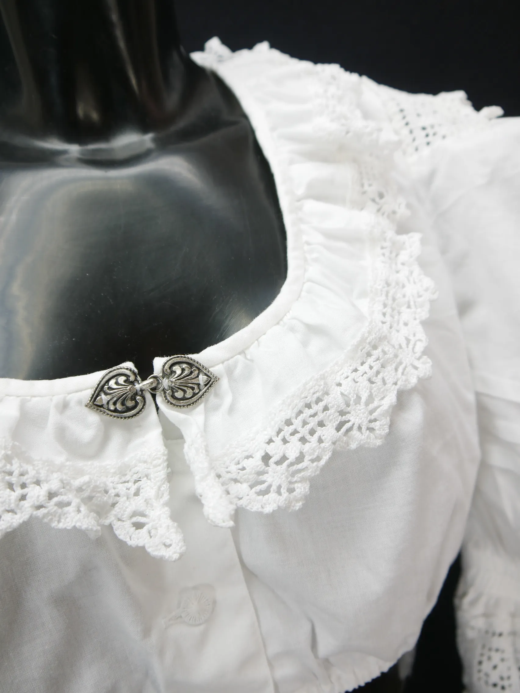 Gr.44 Dirndlbluse weiß Bluse für Dirndl Baumwolle mit Spitze B9673