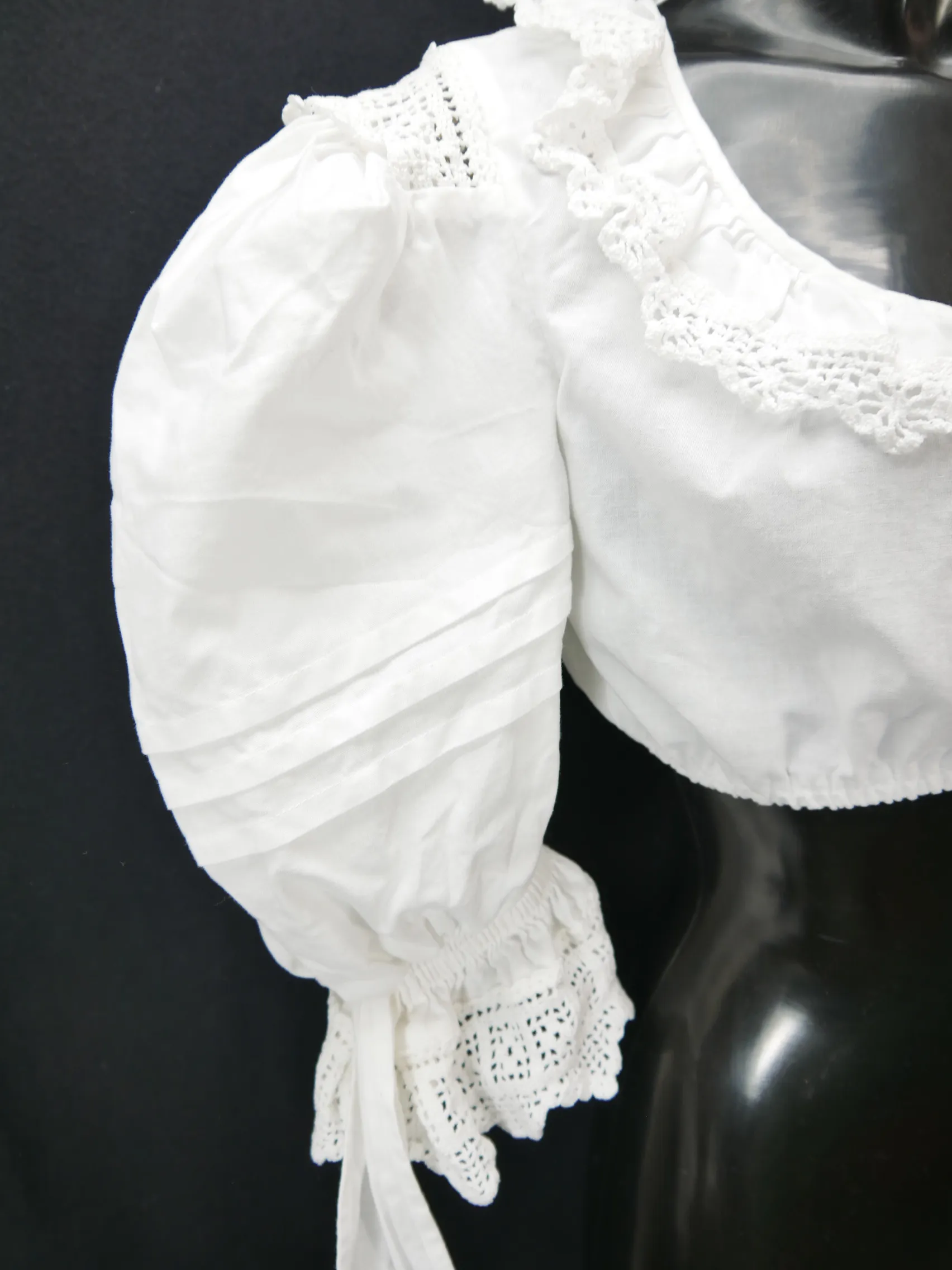Gr.44 Dirndlbluse weiß Bluse für Dirndl Baumwolle mit Spitze B9673