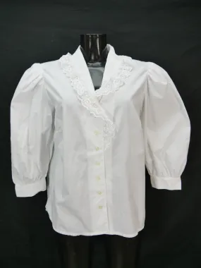 Gr.46 Trachtenbluse weiß Bluse für Dirndl Baumwollmischung mit Spitze TB8984
