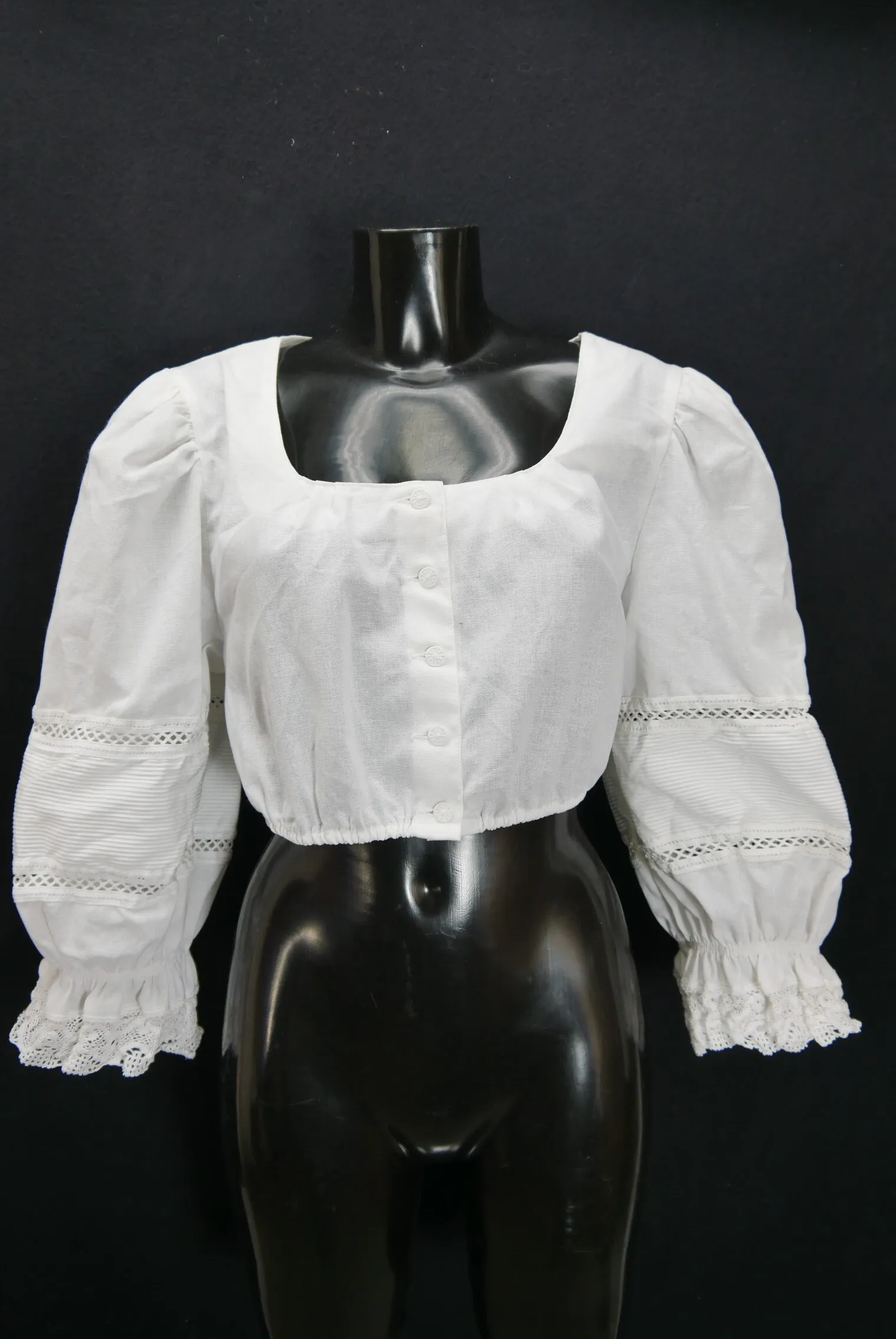 Gr.48 Dirndlbluse weiß Bluse für Dirndl Rose Bluse Baumwolle mit Spitze B10778
